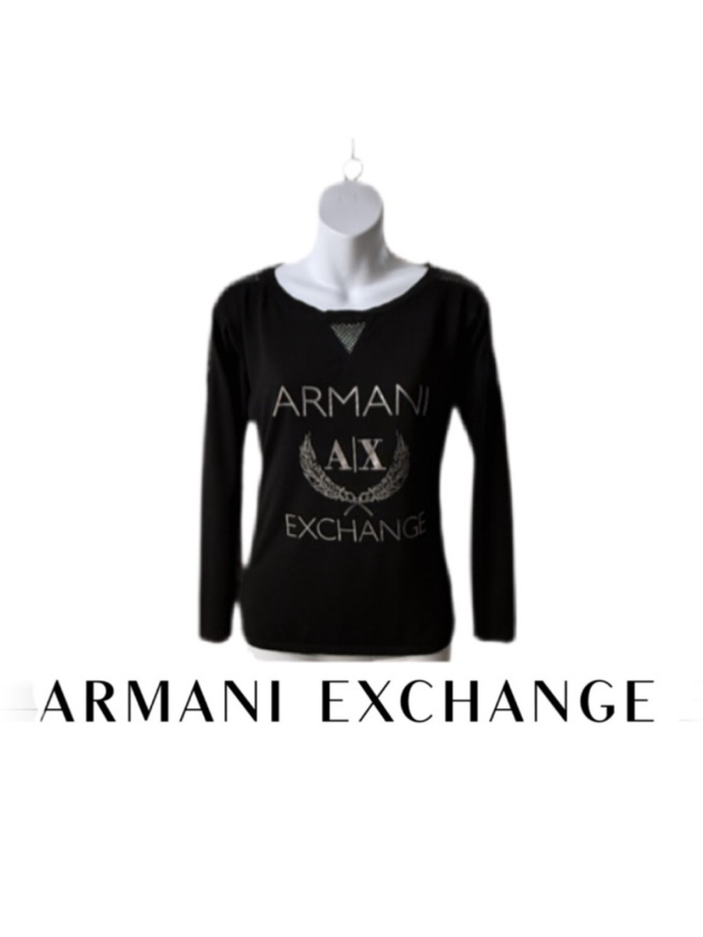 A|X ARMANI EXCHANGE | Long Sleeve Fishnet Shirt Top Moto Designer Neutral Goth